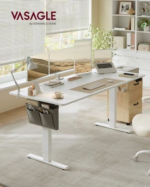 SONGMICS Höhenverstellbarer Schreibtisch elektrisch, verstellbarer Tisch, Memory-Funktion für 4 Höhen, für Büro, wolkenweiß, 180 x 80 x (72-120) cm