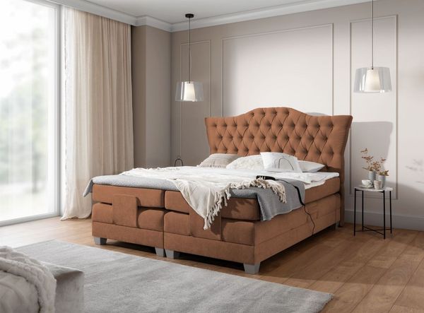 Boxspringbett Elektrisch Bett FAUSTO 180x200cm in Stoff Wind Rostbraun