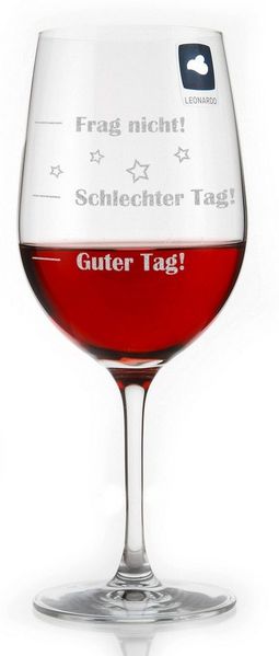 Herz & Heim Weinglas XL mit Stimmungs-Motiv "Frag nicht! - Schlechter Tag! - Guter Tag!", Qualitätsglas Teqton