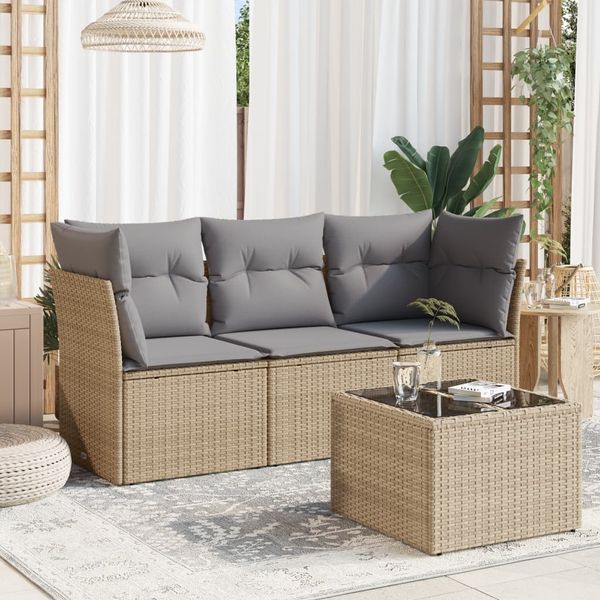 vidaXL 4-tlg. Garten-Sofagarnitur mit Kissen Beige Poly Rattan 3217219