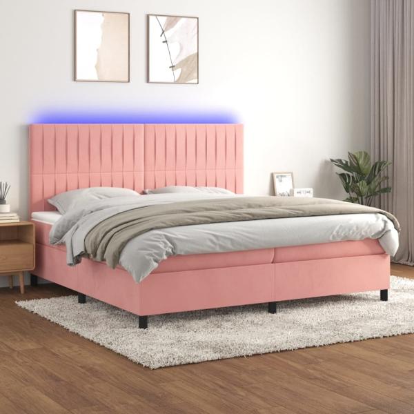 vidaXL Boxspringbett mit Matratze & LED Rosa 200x200 cm Samt 3136268