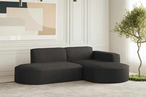 Ecksofa Designersofa PALMA XS in Stoff Scala Anthrazit Ottomane Rechts