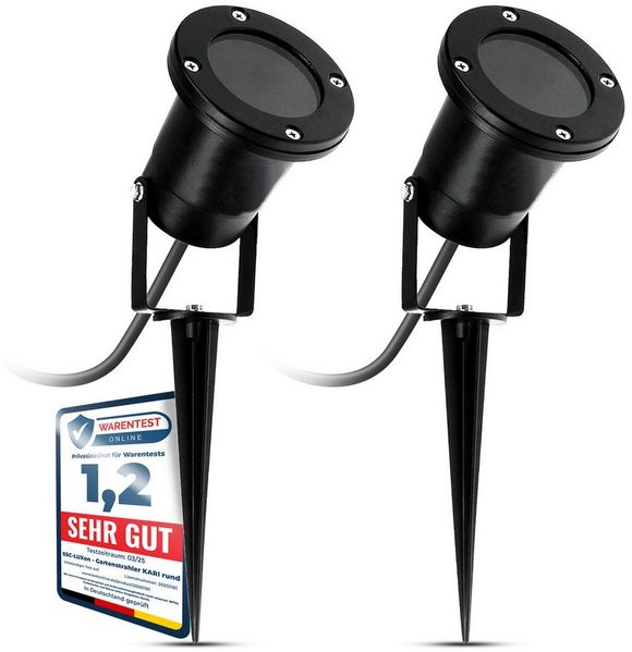 SSC-LUXon LED Gartenstrahler LED Gartenstrahler KARI Erdspiess & Kabel schwarz 3W warmweiss GU10, Warmweiß bis Tageslicht