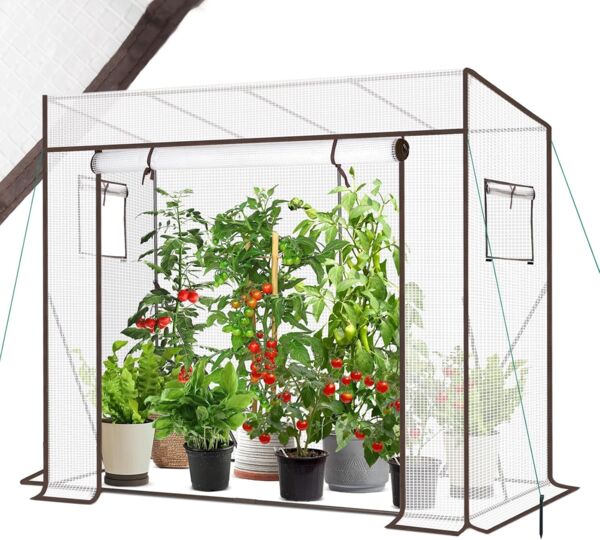 Sekey Gewächshaus Tomatengewächshaus 200x170x77 cm, Begehbarers Tomaten Gewächshaus Foliengewächshaus Balkon Outdoor - Stabil, Winterfest, UV-Beständig, Weiß