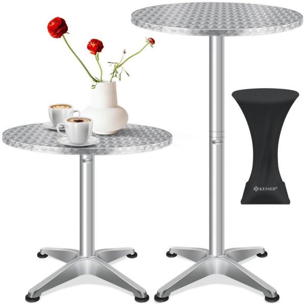 KESSER® 2in1 Stehtisch Bistrotisch Aluminium Edelstahlplatte | höhenverstellbar | 70cm / 115cm | Partytisch Tisch | In- & Outdoor | Hochzeit | Empfangstisch | 4 Standfüße und Regencover Silber, Ø 60 cm, 1er Set