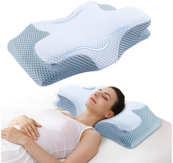 Refined Living Nackenstützkissen Nackenkissen, Orthopädisches Memory-Foam-Kissen, Schlafkissen, Füllung: Hochwertiger Memory-Schaum, Ideal für Rücken-, Bauch- und Seitenschläfer Bauchschläfer, Orthopädisches Kissen, 2 in 1 Ergonomisches Nackenstützkiss...