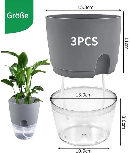 Refined Living Kräutertopf mit Selbstbewässerung, 3er Set, Blumentöpfe, mit Wasserspeicher (Kräutertopf für Küche, Selbstbewässernde Blumentöpfe, Kräuter Pflanzen Topf für Balkon, Bewässerungssystem für Pflanzen, Fensterbank Blumentopf Set, 3 St, robus...