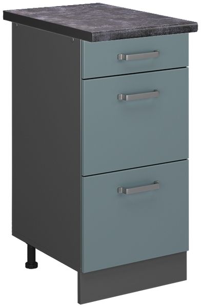 Küchenunterschrank R-Line Blau-Grau 40 cm mit Schubladen, AP Anthrazit Vicco