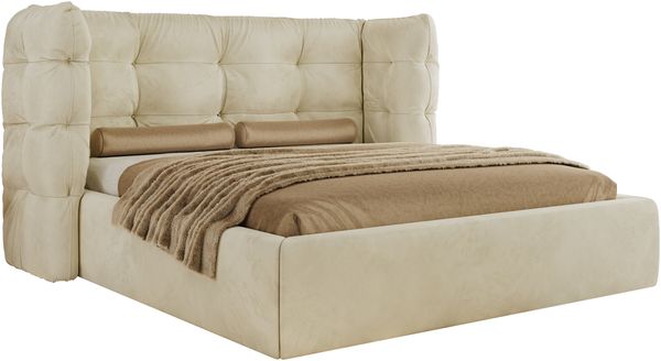 Polsterbett FLONELLE CLASSIC 180 x 200 cm mit Stauraum, Federholzlattenrost, Massivholzrahmen, gestepptes Kopfteil Gasdruckfeder Schlafzimmerbett - Creme Samt Bild 5