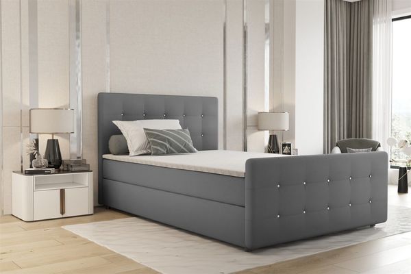 Boxspringbett Schlafzimmerbett MARKOS 120x220cm Stoff Soro Grau inkl. Topper