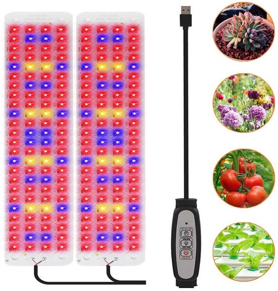 Jibenhome Pflanzenlampe 26x5 cm USB LED Pflanzenlampe 1/2/3/4 Panels Timer, Dimmbare, 96 LEDs, Vollspektrum-2 Panels, 4.5 W/9 W/13.5 W/18 W