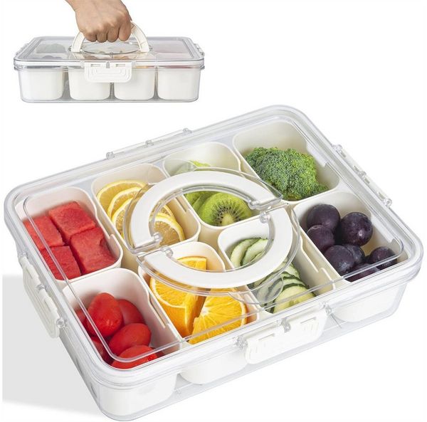 XDeer Servierplatte Geteilter Essteller mit Deckel und Griffen, Snackbox Snackbehälter-, Organizer, Lebensmittelaufbewahrung, für die Reise zum Strand