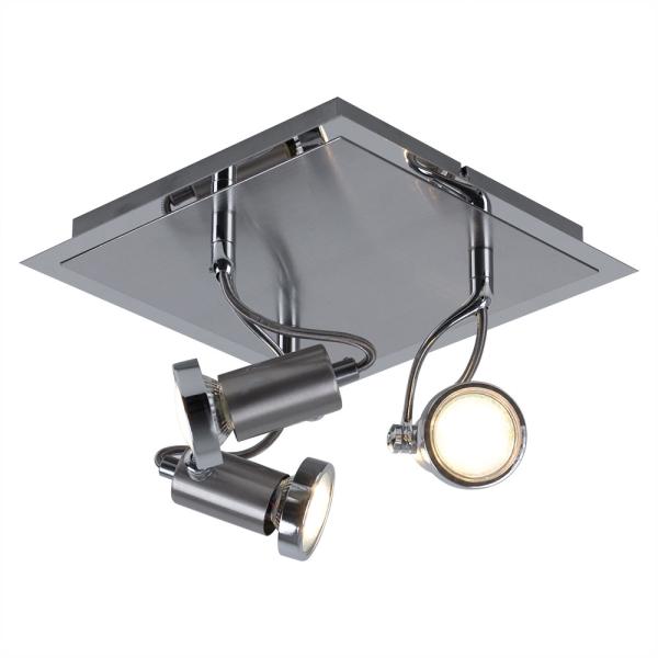 LED Deckenstrahler, drei Spots, Chrom, Stahl