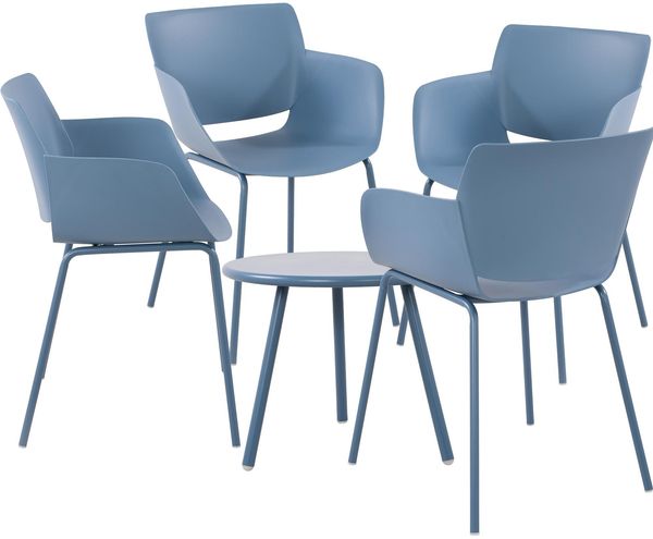 CLP Sitzgruppe Minota Set Tisch Minot Stühle Alpena wetterfest und UV-beständig,blau 4 Stühle