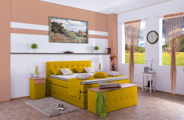 Meisterbetten Boxspringbett Jack 120x200 in WT-Yellow, Matratzenbezug Nano, Ergoflex-Topper