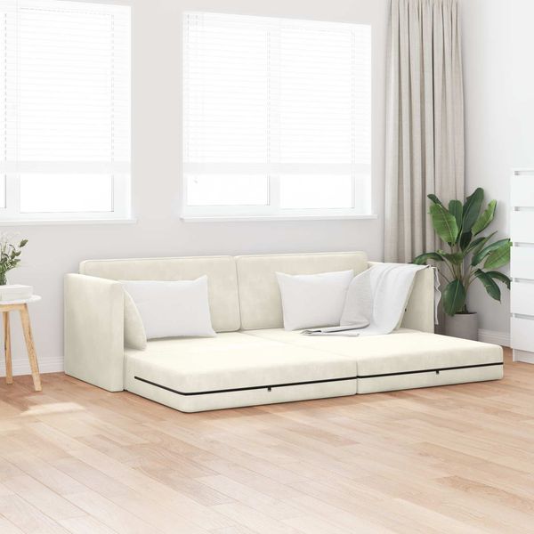 vidaXL Boden-Sofa-Bett Creme 213 x 70 x 77 cm Samt 4106732