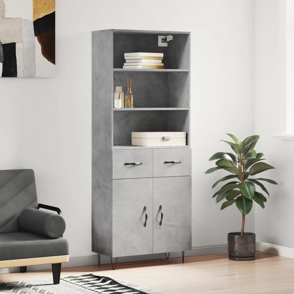 vidaXL Highboard Betongrau 69,5x34x180 cm Holzwerkstoff 3200549