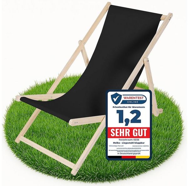 Melko Gartenliege Klappbarer Liegestuhl aus Holz mit Stoffbezug, Rückenlehne verstellbar, Liegestuhl, 1 St, Set bestehend aus 1 klappbaren Liegestuhl mit Stoffbezug, Klappbarer Strandstuhl aus Holz dreistufig verstellbarer Rückenlehne