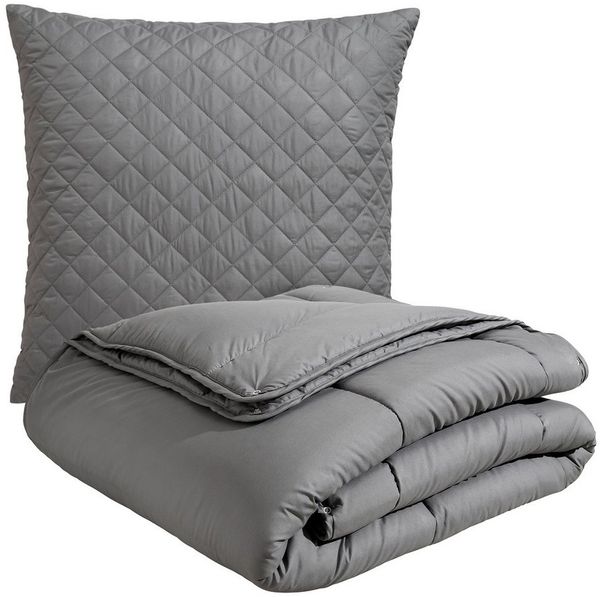 OTTO home Microfaserbettdecke + Microfaserkissen Clarra Spar Set, Decke + Kissen 135x200, 155x200 cm & weitere Größen, Set mit Kissen 40x80 cm, 80x80 cm, Sommer, Herbst, Winter in grau