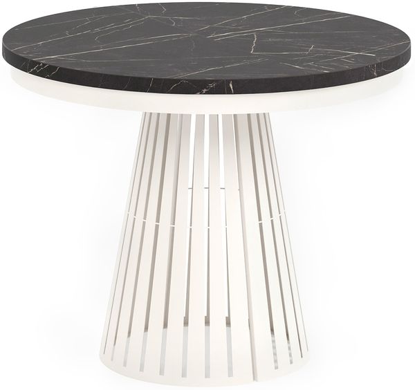 MEBLINI Esstisch Rund Ausziehbar aus Metall - 100-176x76 cm - CONEY - Schwarz Marmor/Kaschmir - Loft - Esszimmertisch Modern - Küchentisch - Ausziehtisch - Round Dining Table