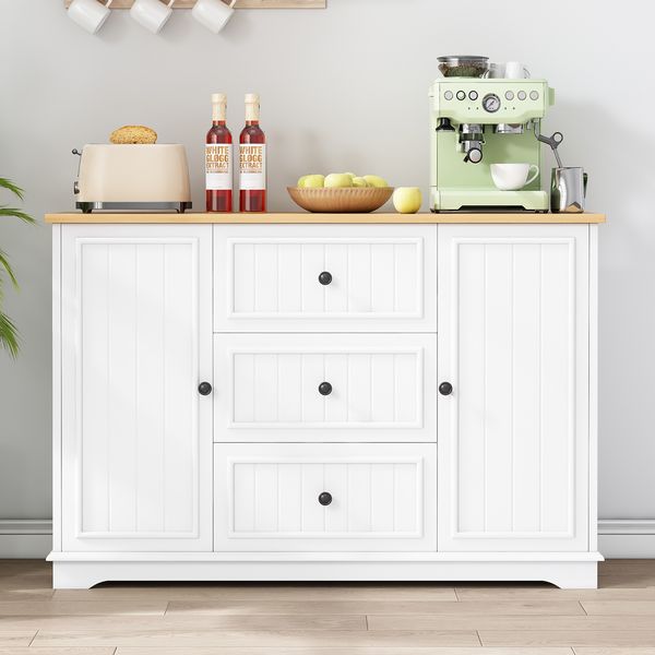 Merax Sideboard mit 3 Schubladen und kühlschrankähnlichen Türen, Buffetschrank für Esszimmer, Wohnzimmer und Diele (Weiß)