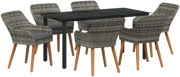 vidaXL Garten Essgruppe mit Kissen 7 pcs Grau Poly-Rattan 3261688