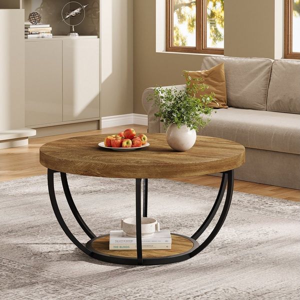Tribesigns Couchtisch Runde Kaffeetisch Beistelltisch, Industrial 2-Tier-Kreis Couchtisch