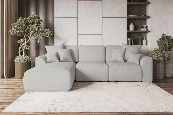 99rooms Gusto Ecksofa Strukturstoff NEVE Hellgrau Links mit Schlaffunktion