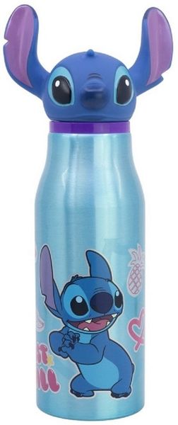 Stor Kinder Aluminium Trinkflasche Stitch 690ml mit 3D-Figur am Verschluss, BPA-frei, Ideal fuer Schule und Sport
