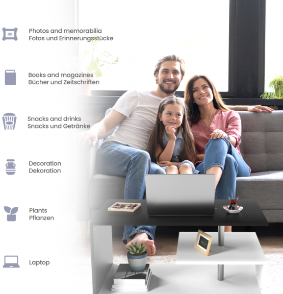 MIADOMODO® Couchtisch - 90x50 cm, mit Stauraum, Modern, Eckig, Asymmetrisch, Leicht, Lang, Niedrig, Weiß und Dunkelgrau - Wohnzimmertisch, Sofatisch, Kaffeetisch, Beistelltisch Bild 6