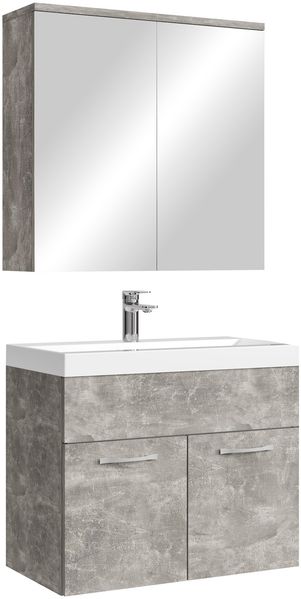 Badplaats Badmöbel Komplettset Montreal 60 x 35 cm Beton Grau - Badezimmermöbel mit Waschbecken und Spiegelschrank