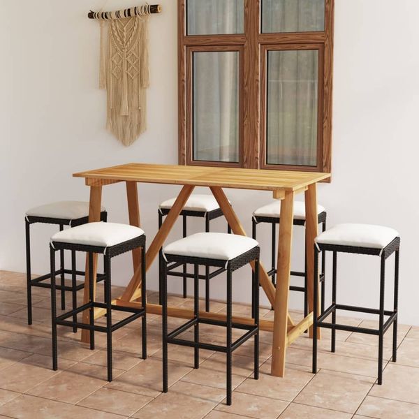 vidaXL 7-tlg. Gartenbar-Set mit Kissen Schwarz 3067966