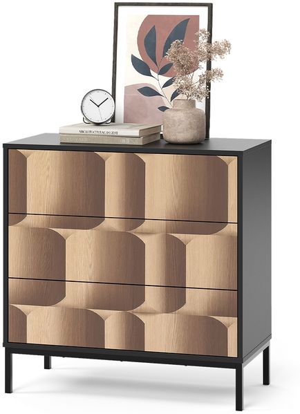 Kommode Eliza Schwarz/Eiche 80 x 81.2 cm mit 3 Schubladen Vicco Bild 5