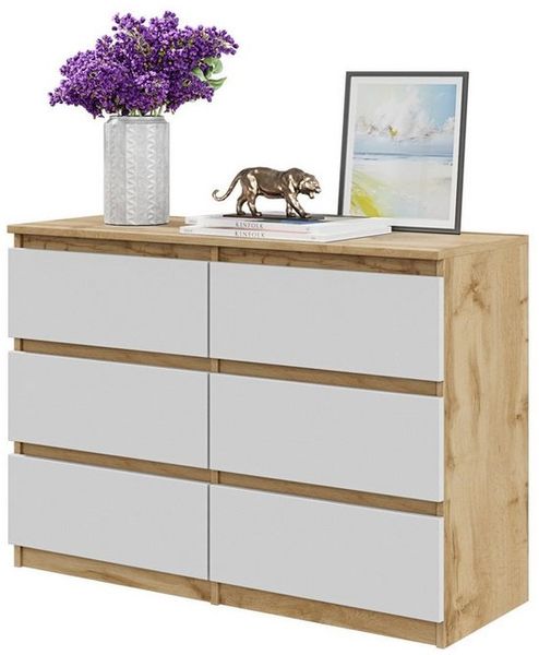 Furnica Kommode GABRIEL 6 Schubladen - Votan Eiche H70cm B100cm T33cm Bild 5