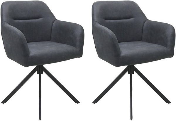 byLIVING Esszimmerstuhl 2er Set Montreal, 360° drehbar mit Ziernaht im Rücken, Bezug in anthrazit, Gestell in schwarz, Küchenstuhl, Maße: B 57, H 81, T 58 cm