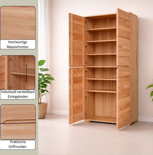 Home affaire Mehrzweckschrank VETRO Mehrzweckschrank, 7 Fächer, Griffmulden, 5variable einlegeboden Kernbuche B/T/H:100/40/190cm, Fronten Massivholz, Kopus Melamin