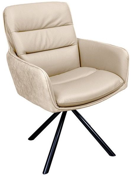 riess-ambiente Polsterstuhl BIG GEORGE beige/schwarz-Echtleder, Microfaser, Armlehne, 360° drehbar (Einzelartikel, 1 St), gepolsterter Drehstuhl - ideal für Wohn-, Arbeits-, Esszimmer & Küche