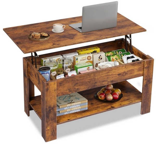 WLIVE Couchtisch Höhenverstellbar und Ausziehbar, Couchtisch Holz mit Stauraum (Wohnzimmertisch für Wohnzimmer, Büro, 1 Tisch), 98 x 48 x 46 cm
