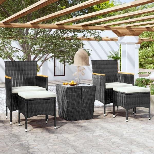 vidaXL 5-tlg. Garten-Bistro-Set Poly Rattan und Hartglas Schwarz 3058374