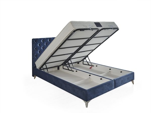 Schlafzimmer-Set "Lona" – Bett mit Bettkasten und Matratze , Nachttisch, Hocker-Blau Bild 6