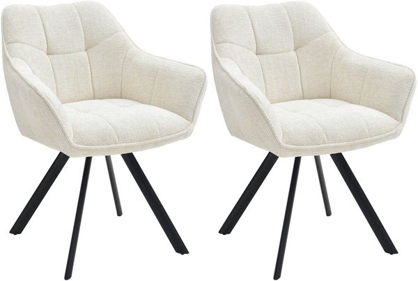 CLP 2er Set Esszimmerstuhl Scott I Samt oder Stoff I Sessel mit Metallgestell I,creme Stoff