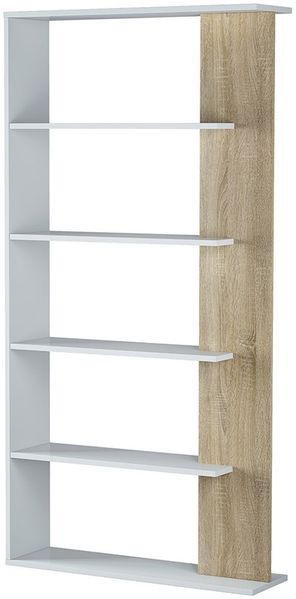 Bücherregal >ALIDA< 5 Fächer, in Artik Weiß / Canadian Eiche Dekor - 90x180x25 (BxHxT) Bild 2