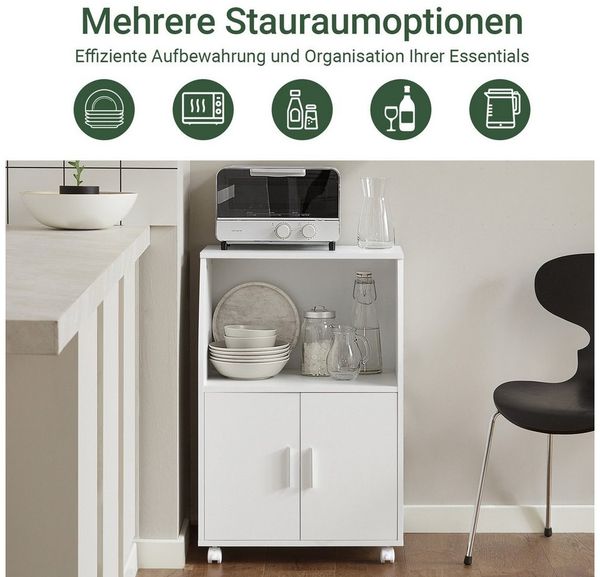 SoBuy Küchenwagen FRG241, Mikrowellenschrank auf Rollen, Küchenschrank Buffet, Küchenschrank Rollschrank Mikrowellenschrank mit Ablagen und 2 Türen