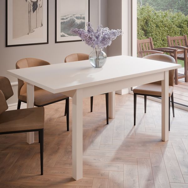 Forte OAK SQUERE Esstisch 120, eleganter Esszimmertisch, ausziehbar, Holzwerkstoff, Kaschmir / Beige, 120,4 cm (160,4) breit x 76,6 cm hoch x 80 cm tief