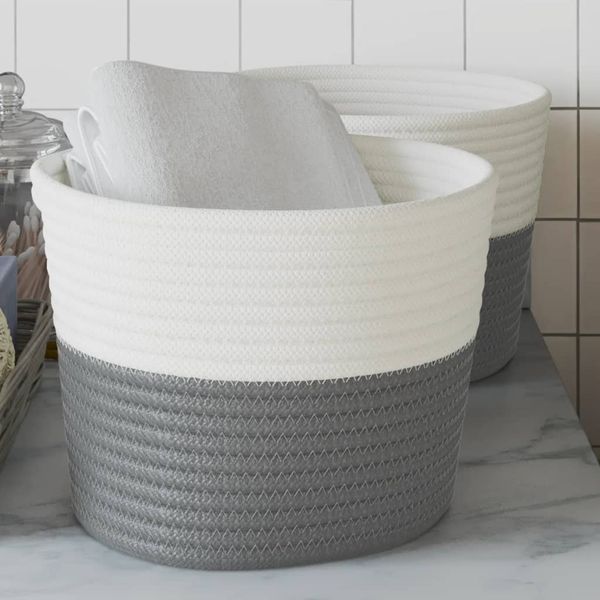 vidaXL Aufbewahrungskörbe 2 Stk. Grau und Weiß Ø24x18 cm Baumwolle 358453