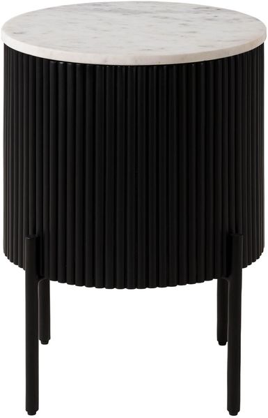 Beistelltisch rund Mango 40x40x52 schwarz lackiert / Marmor weiß BARCELONA #130