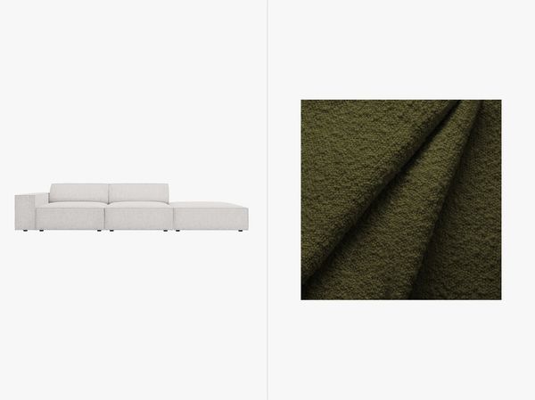 Micadoni Sofa Jodie 3-Sitzer Rechts Boucle Baloo Dunkel-Olivgrün