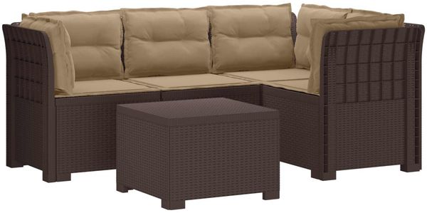 vidaXL 4-Sitzer Garten Sofa mit Kissen Rattan Look PP Braun 3444020