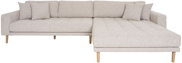 Ecksofa >Lido< 290x92/170x76 cm – Beige, Holzfüße, inkl. 4 Kissen Ottomane rechts