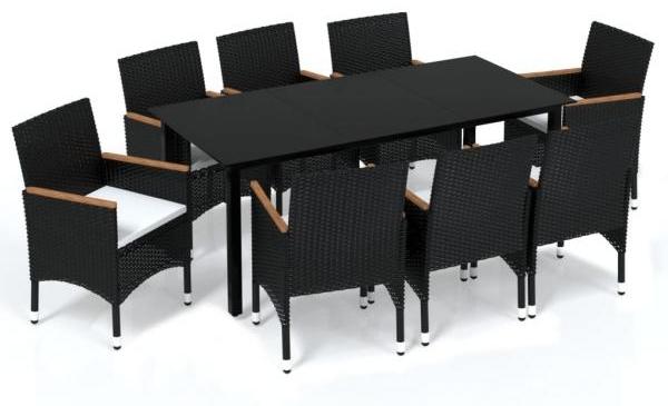 vidaXL 9-tlg. Garten-Essgruppe mit Kissen Poly Rattan Schwarz 3095002